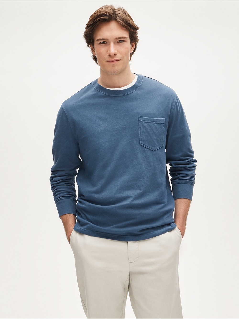 J. Crew Men's Slate Blue Long-Sleeve Vintage Wash Pocket Tee